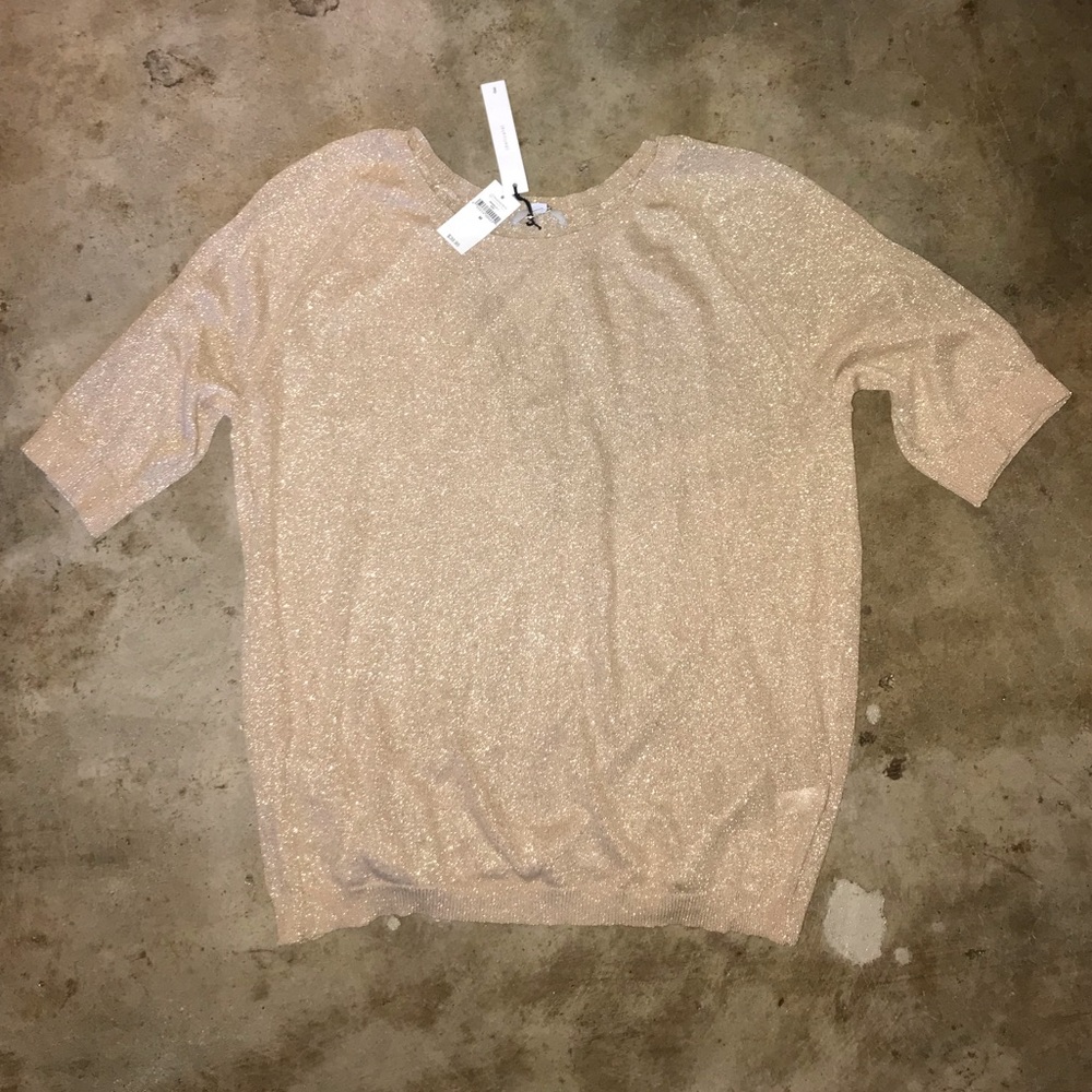GAP Gold Metallic Short Sleeve Sweater Top